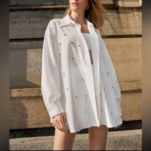 NWT Loose Fit Long Sleeve Handmade Beaded Women Shirt